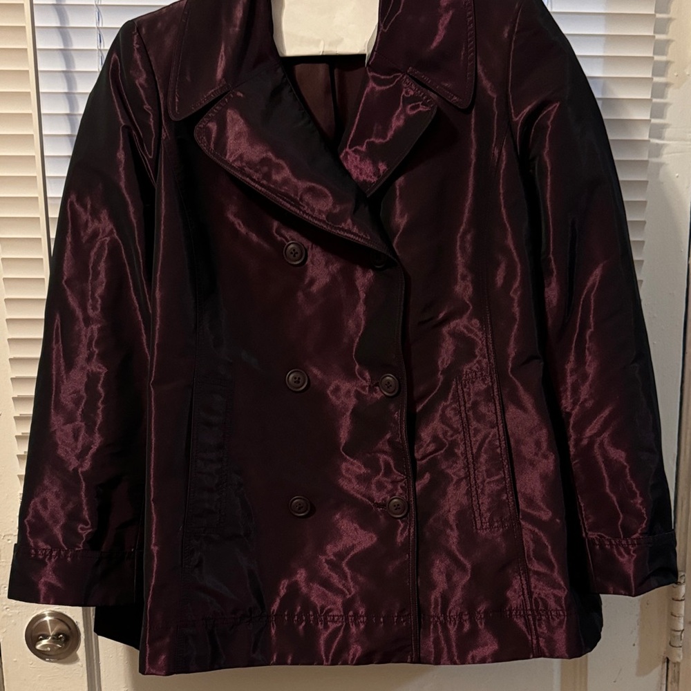Ellen Tracy Double-Breasted Trench Coat in Deep Plum